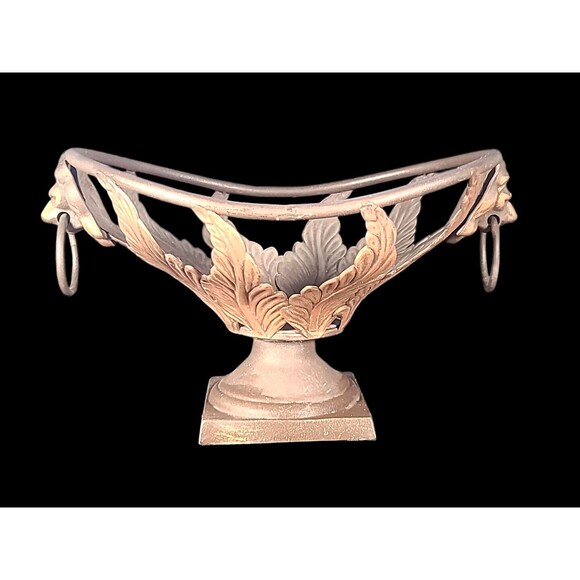 Wrought Iron Metal Basket With Lion Head Handles Pedestal Base Victorian Garden - Picture 2 of 11